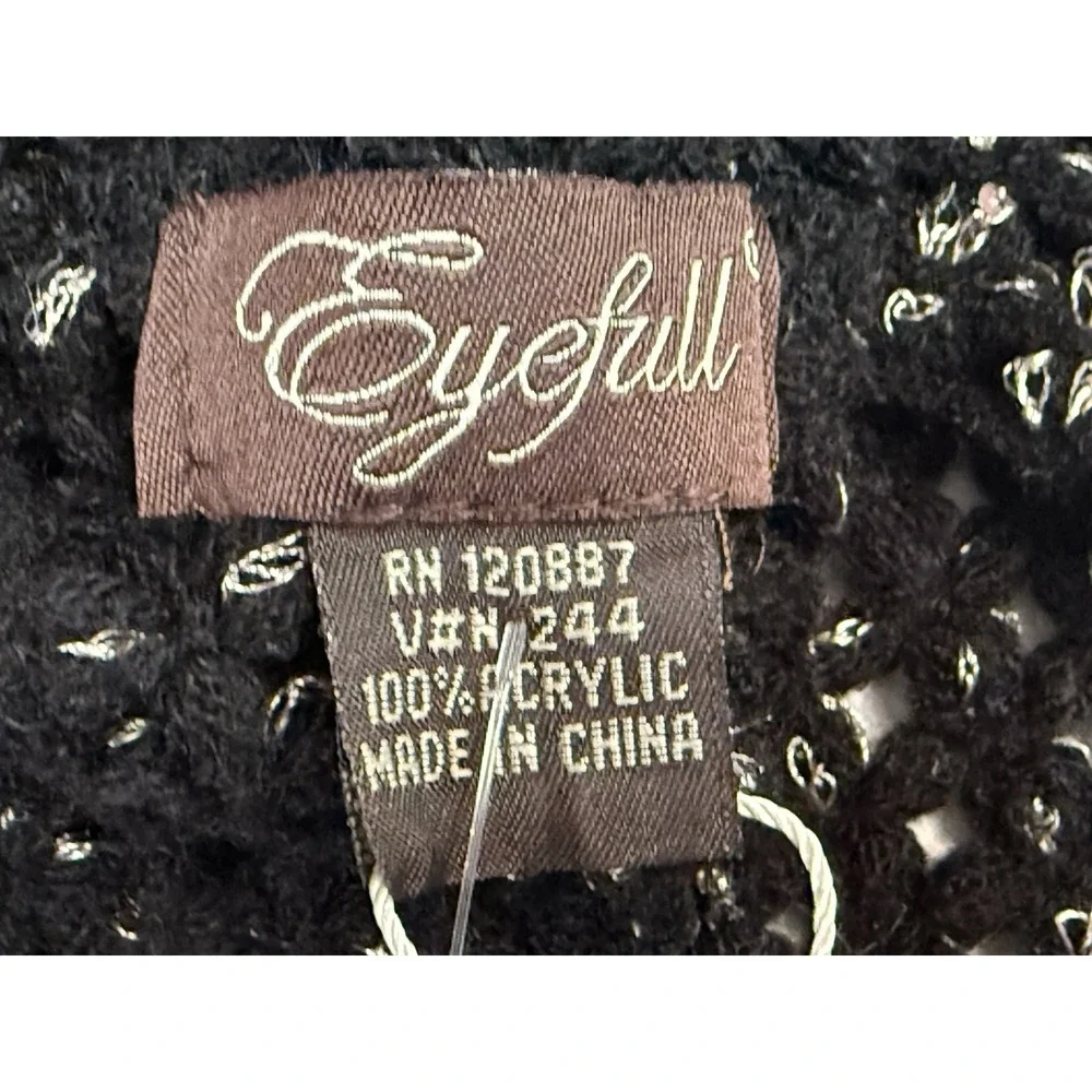 Eyefull‎ black knit triangle shawl scarf with fringe, lightweight acrylic wrap
